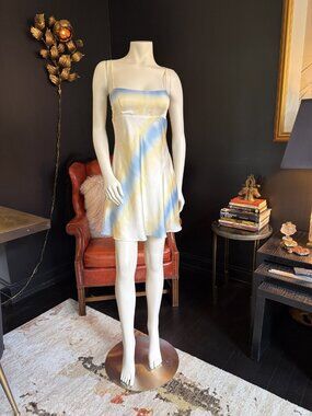 ZARA Blue & Yellow Watercolor Stripe Strappy Slip Mini Dress S